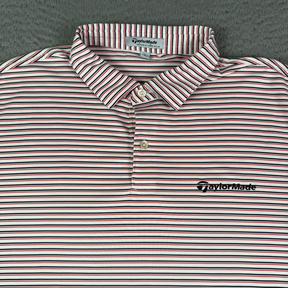 Taylormade Peter Millar Polo Shirt Mens L White Striped Golf Performance Stretch
